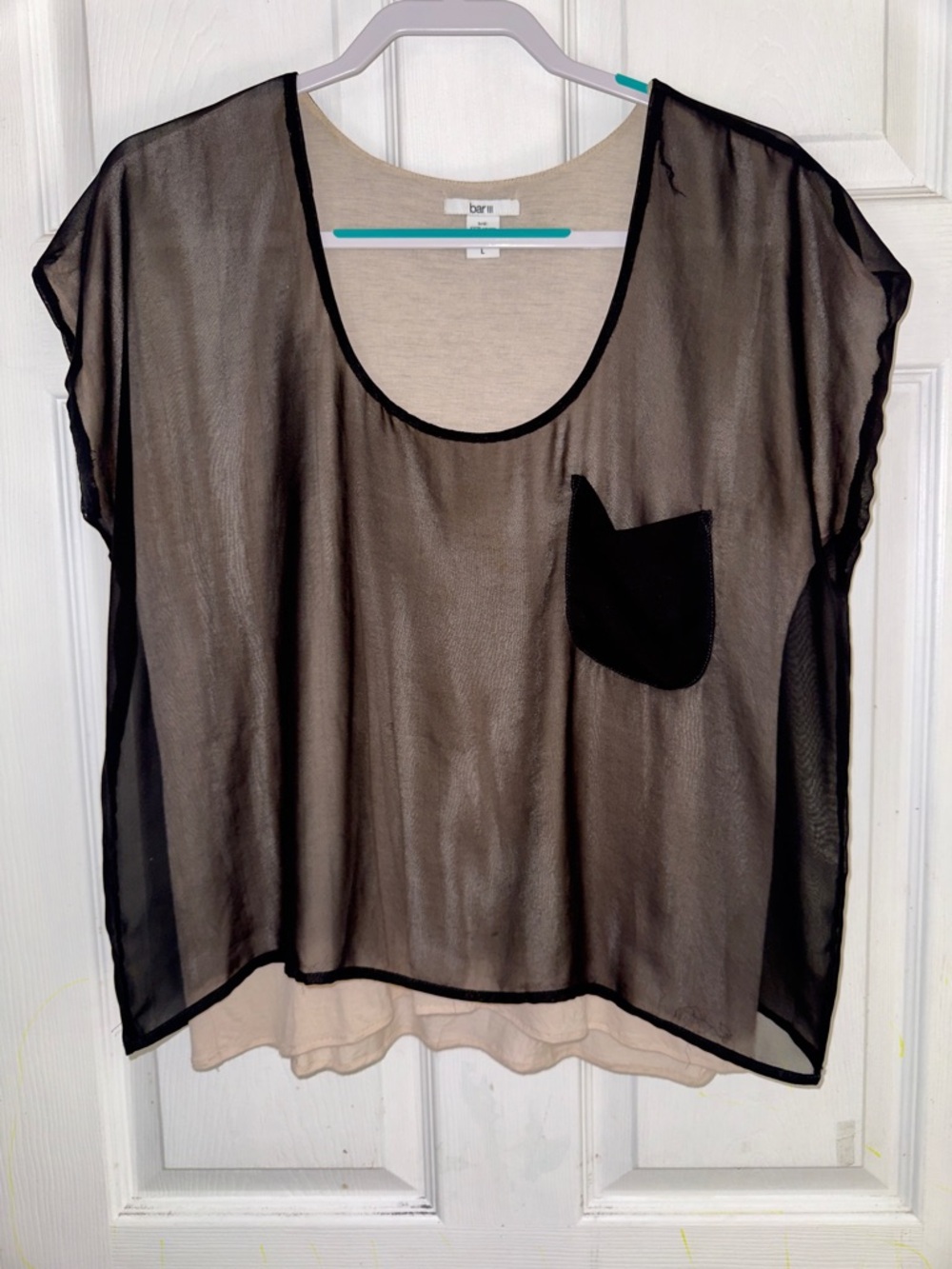 Bar III Black Sheer Overlay Tunic with Cream Underlayer